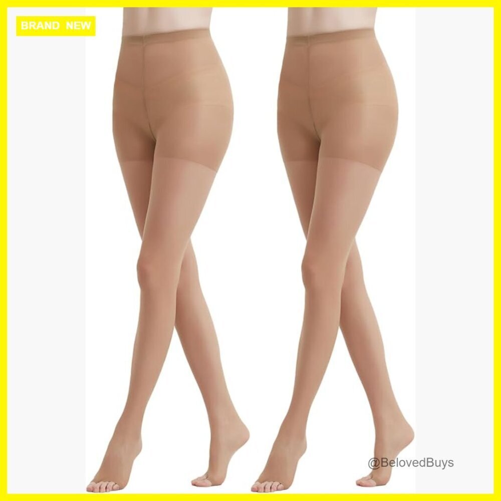Sheer Toeless Pantyhose 20D Control Top Open Toe Tights Women's Large